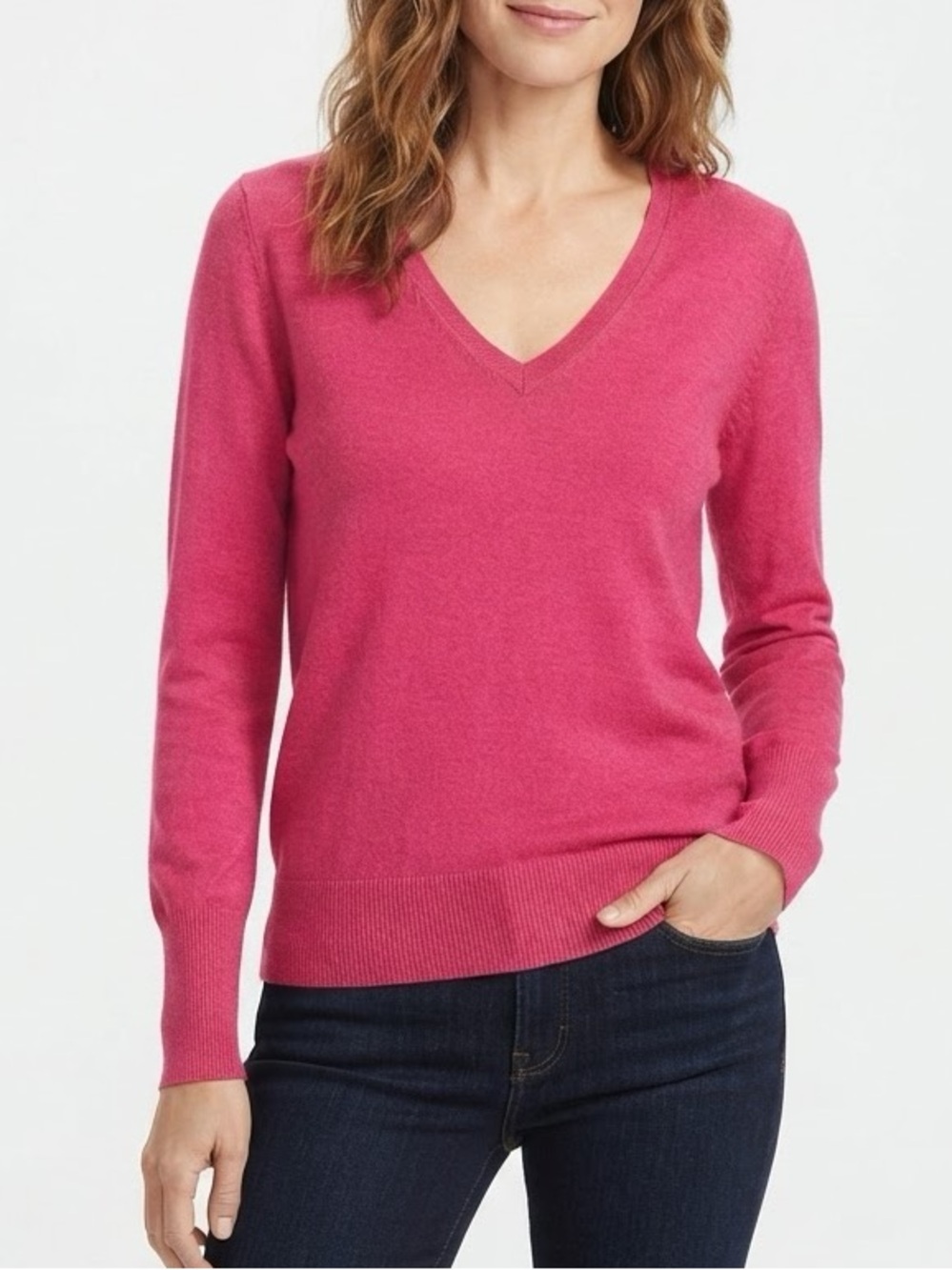 Eileen Fisher Pink V-Neck Organic Cotton Cashmere Sweater Size L